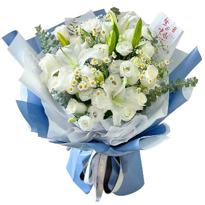 衡阳11朵白玫瑰桔梗百合，爱永恒不息