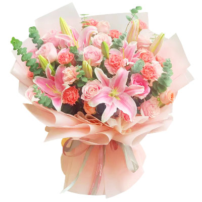 衡阳11朵粉色康乃馨玫瑰百合，充满爱和温馨
